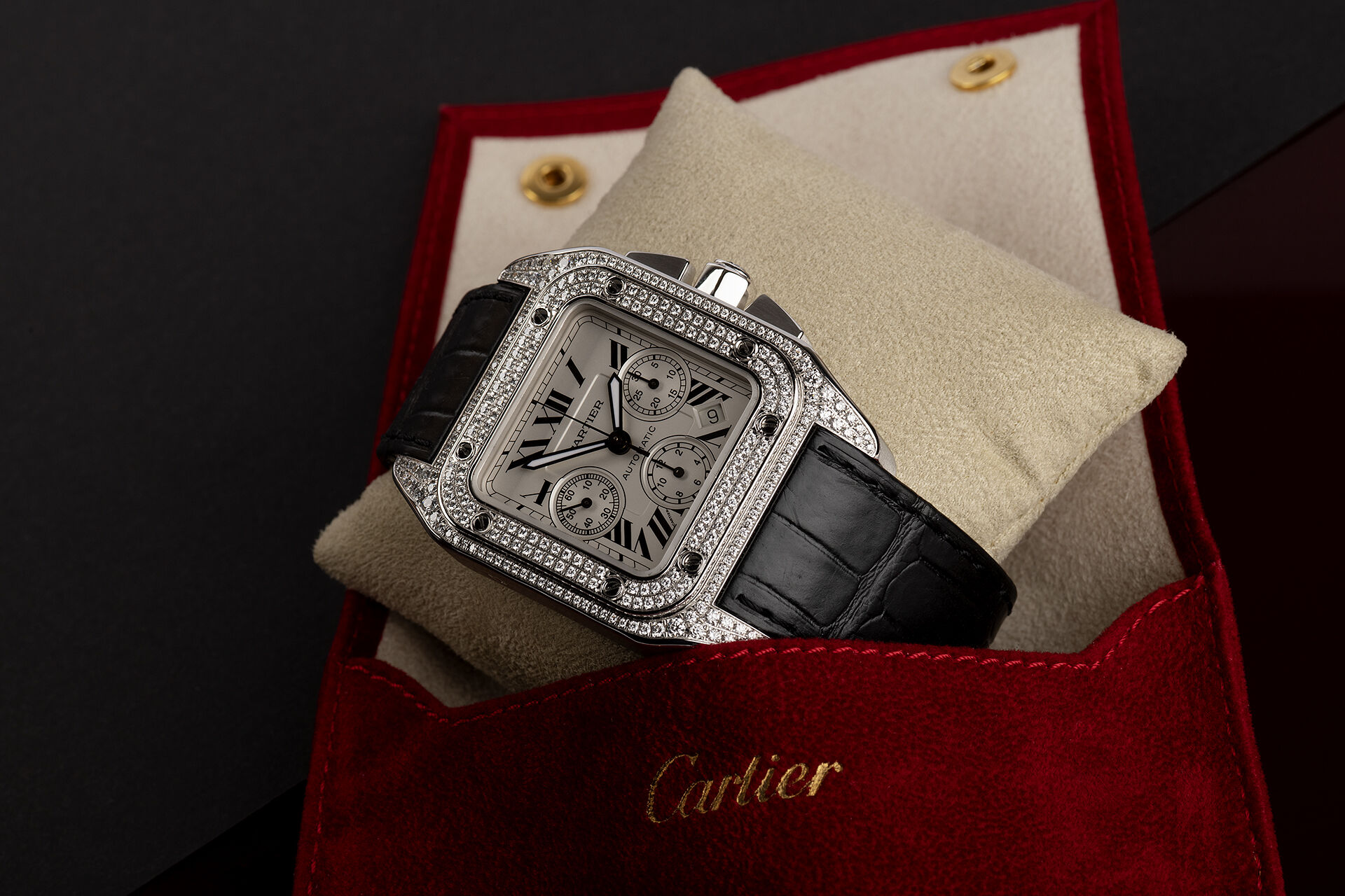 ref W20090X8 | After Set Diamond Case | Cartier Santos 100