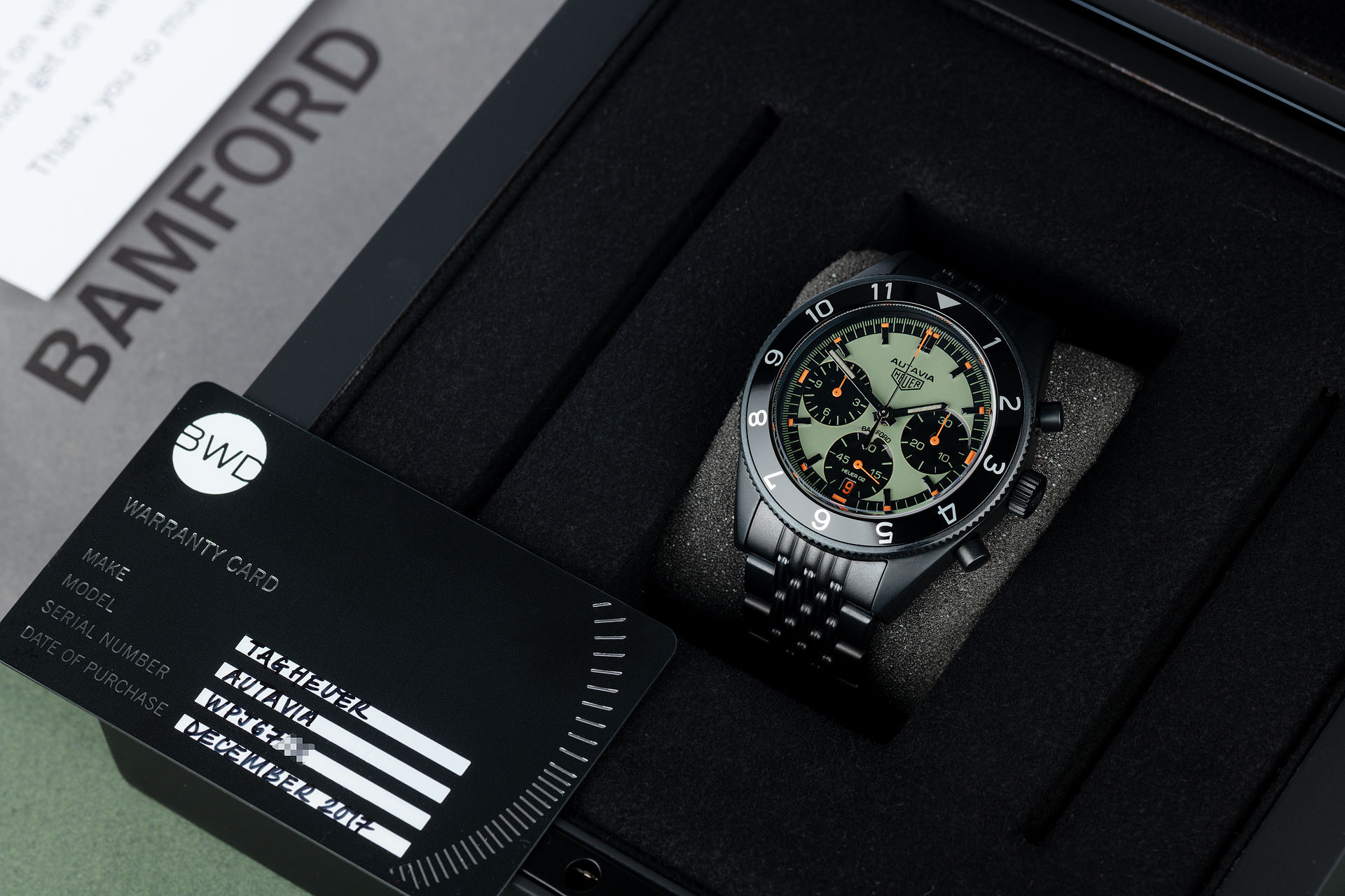 ref CBE2110 | Unique Dial 'Military Green' | Bamford Tag Heuer Autavia