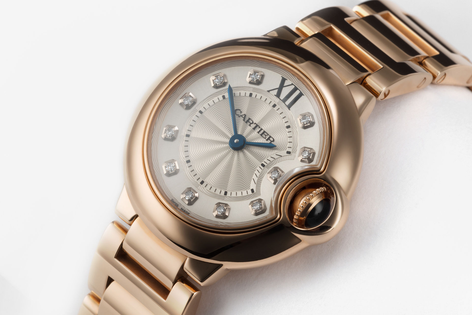 ref 3007 | 28mm Rose Gold Diamond Dial | Cartier Ballon Bleu