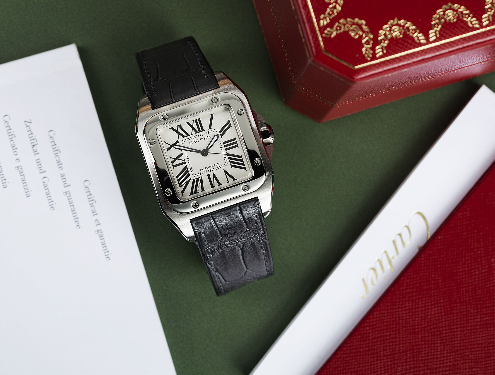 ref W20106X8 | W20106X8 - Box & Certificate | Cartier Santos 100