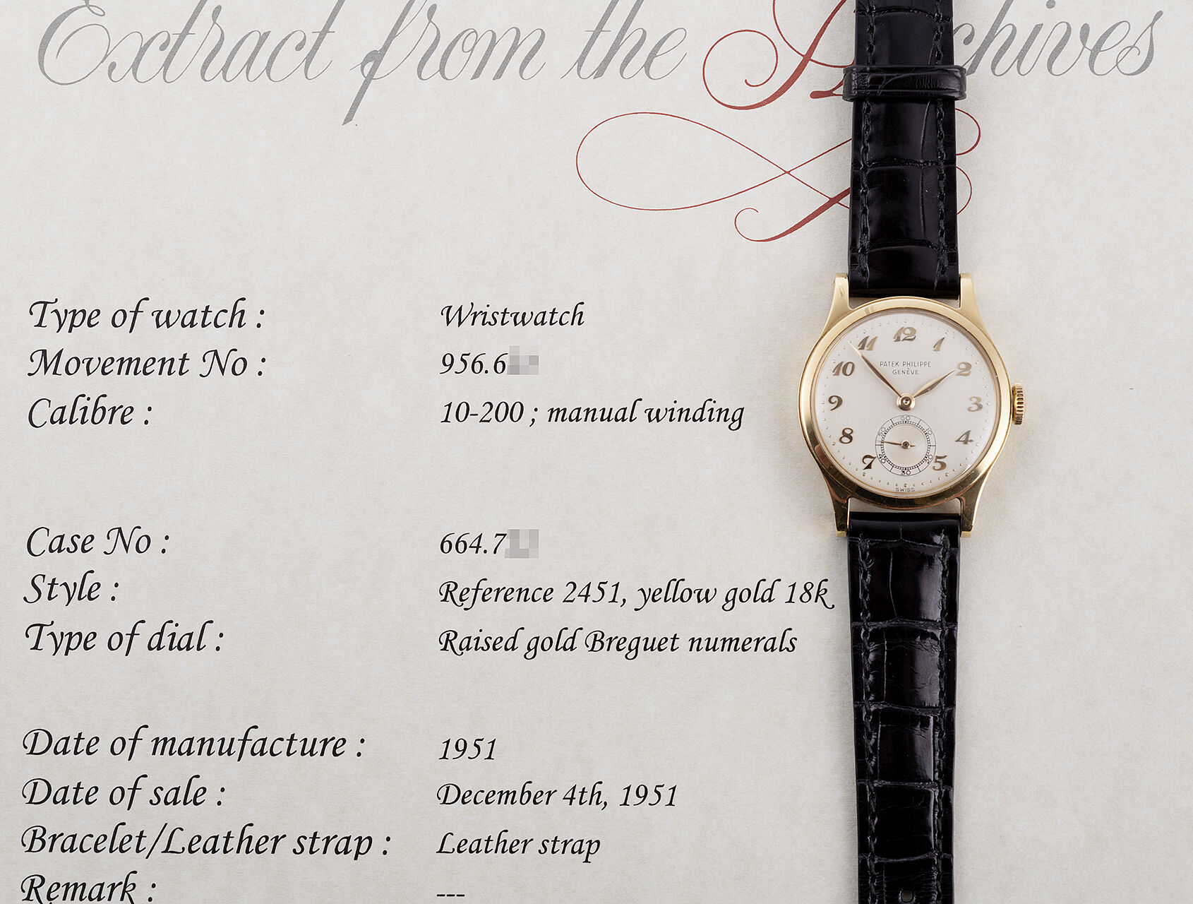 ref 2451 | Extract from Archive | Patek Philippe Calatrava 