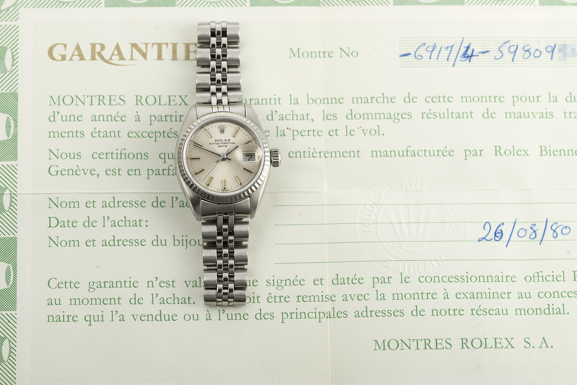 ref 69174 | Original Rolex Certificate | Rolex Datejust