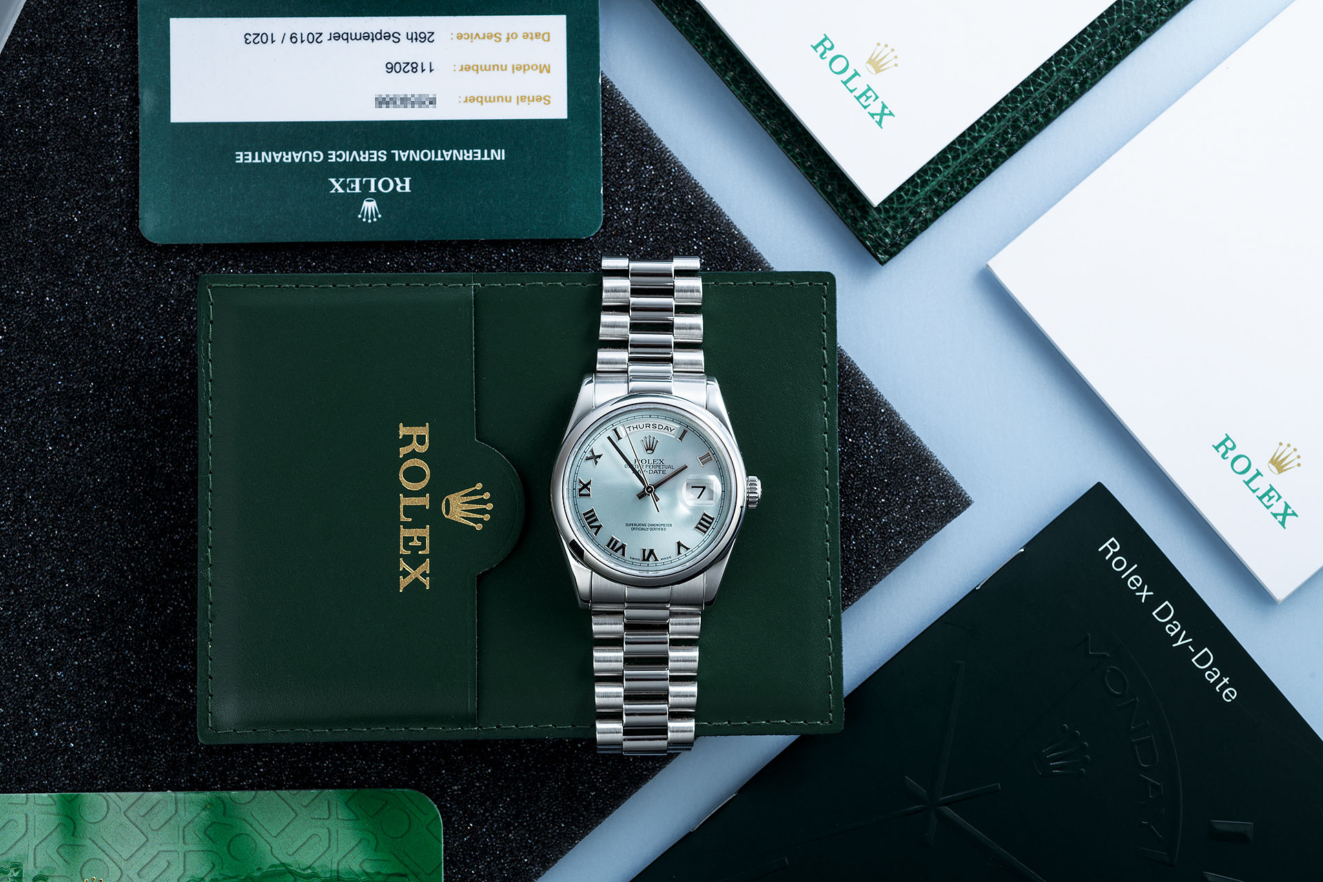 ref 118206 | Box & Certificate 'Ice Blue' | Rolex Day-Date