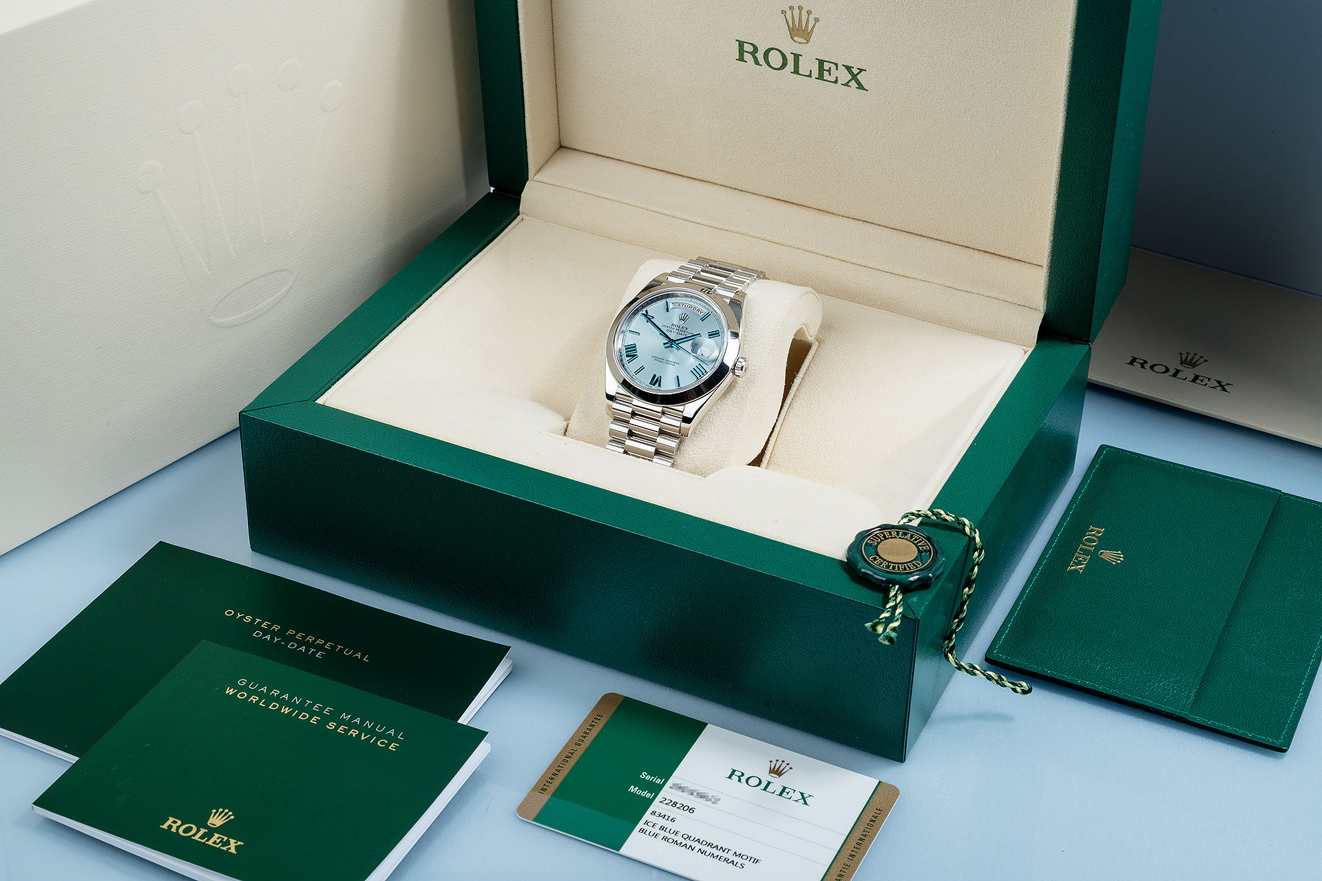 ref 228206 | Ice Blue '5 Year Warranty' | Rolex Day-Date