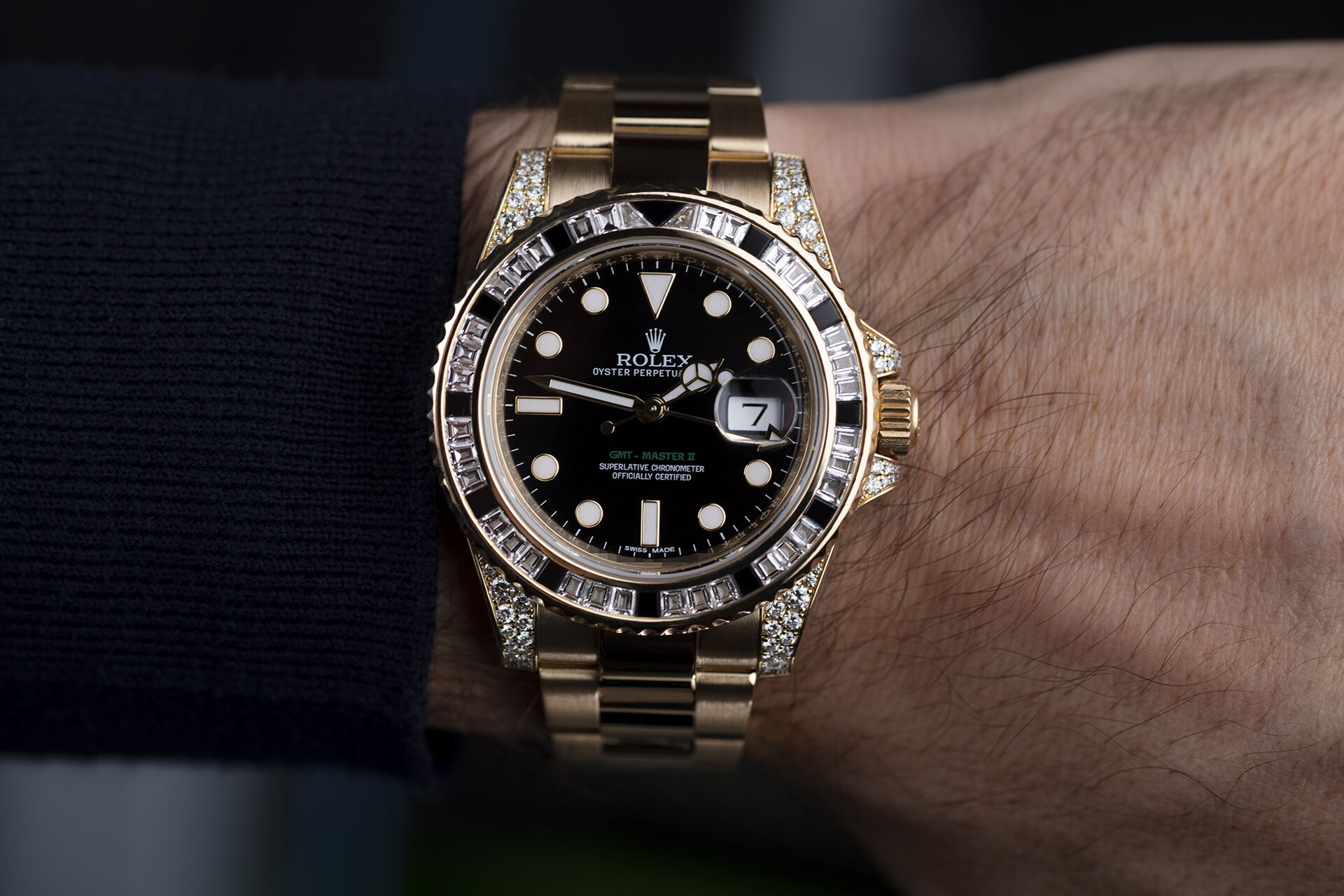 ref 116758SANR | Baguette Diamond & Black Sapphire  | Rolex GMT-Master II