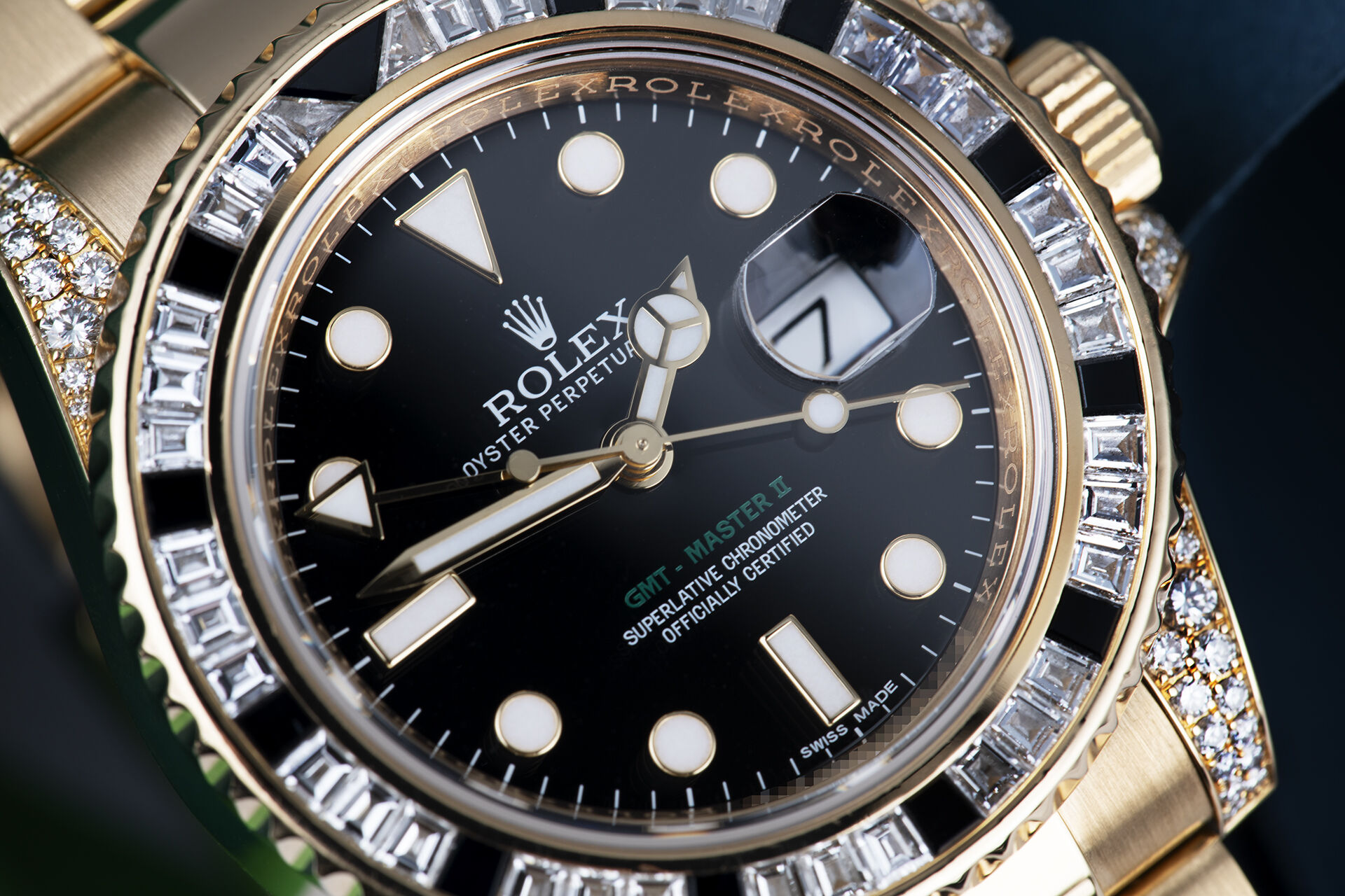 ref 116758SANR | Baguette Diamond & Black Sapphire  | Rolex GMT-Master II