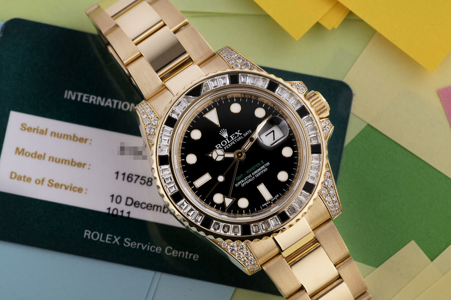 ref 116758SANR | Baguette Diamond & Black Sapphire  | Rolex GMT-Master II