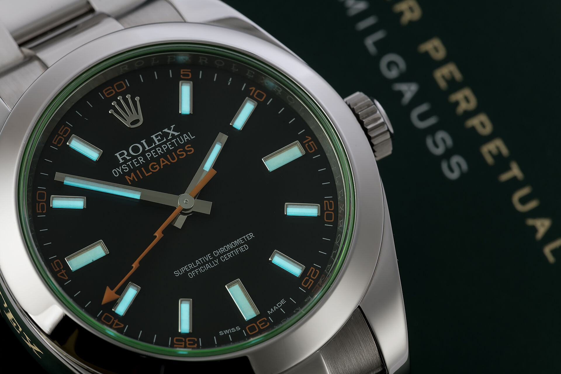 ref 116400GV | Green Glass Model | Rolex Milgauss