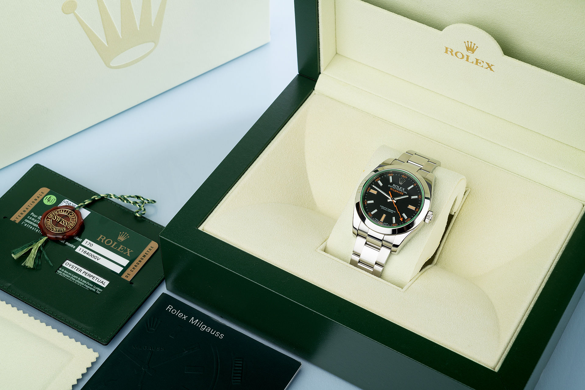 ref 116400GV | 'Lightning Bolt' Complete Set | Rolex Milgauss