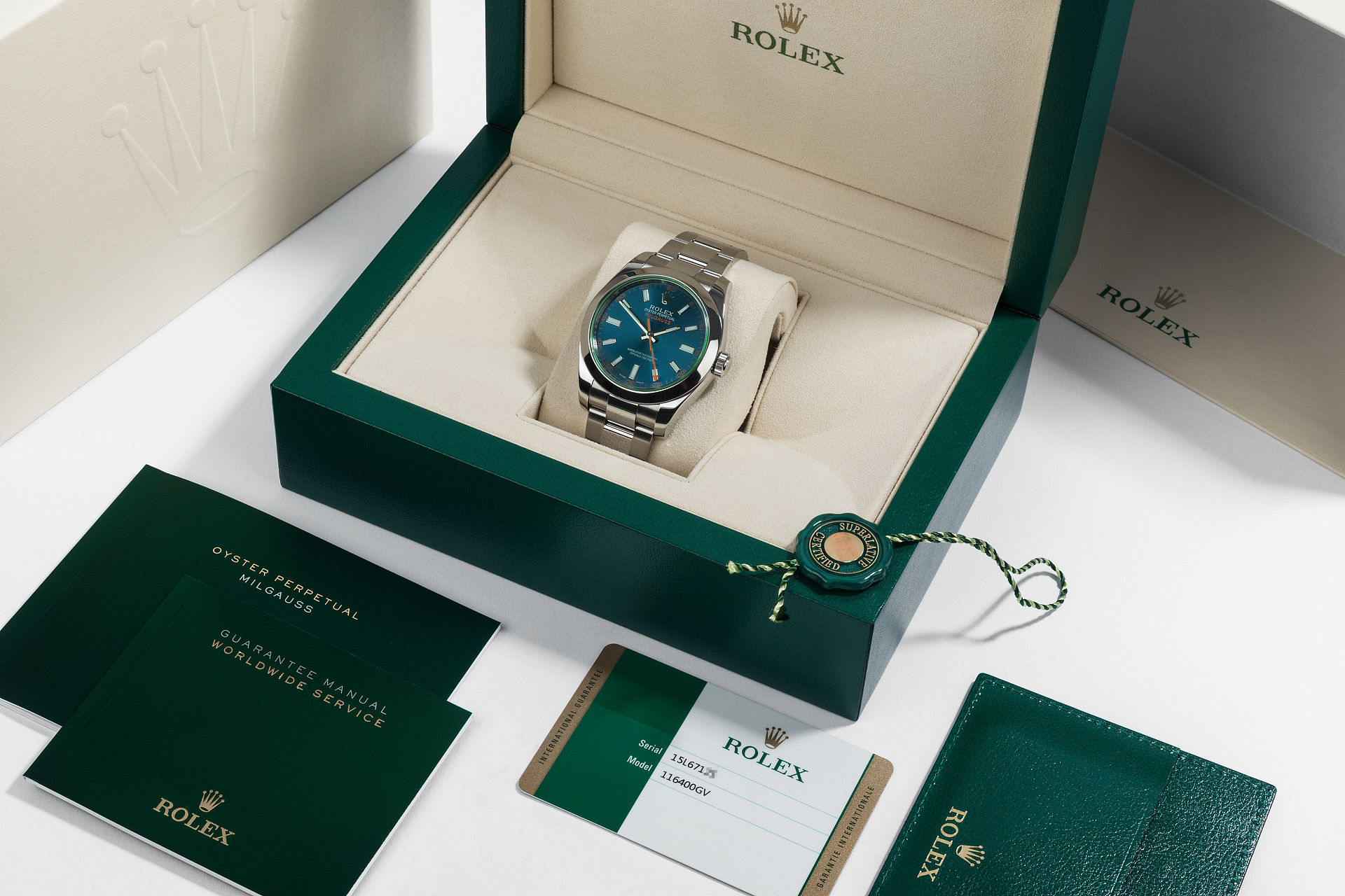 ref 116400GV | Z Blue 'Rolex Warranty to 2021' | Rolex Milgauss