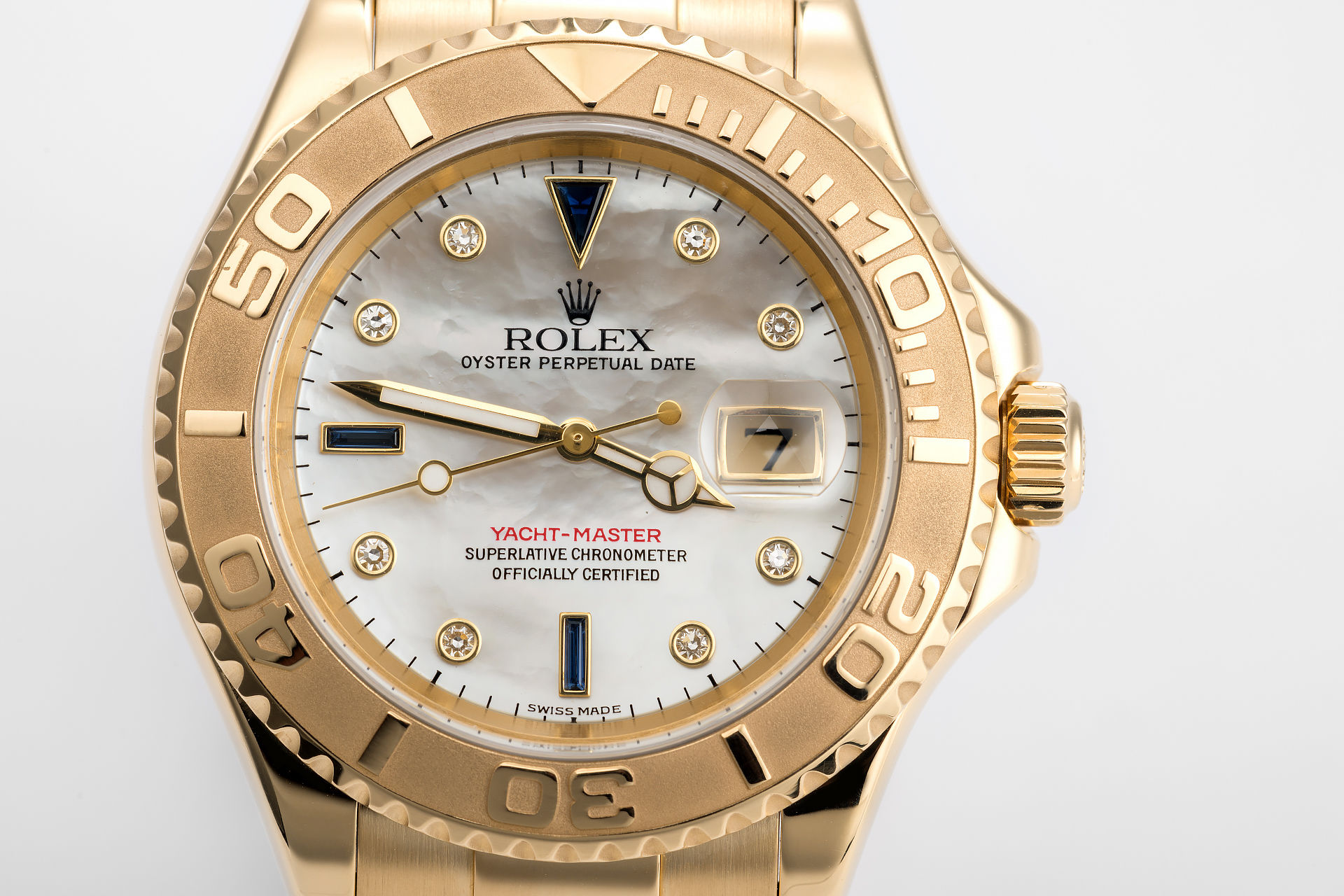 Rolex Yachtmaster 18K Yellow Gold Mother of Pearl Dial Watch 68628