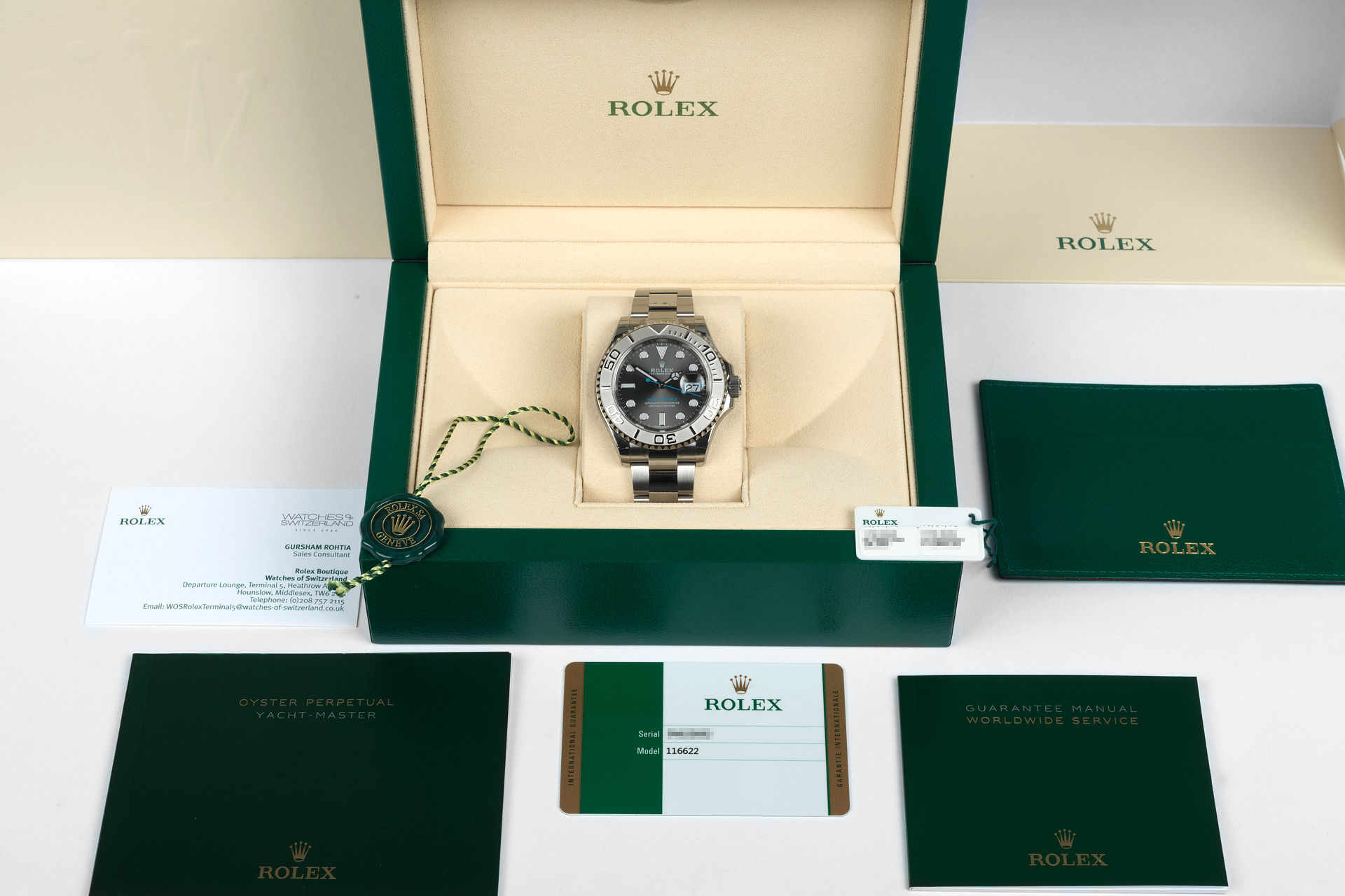 ref 116622 | Platinum Bezel 'Fully Stickered' | Rolex Yacht-Master