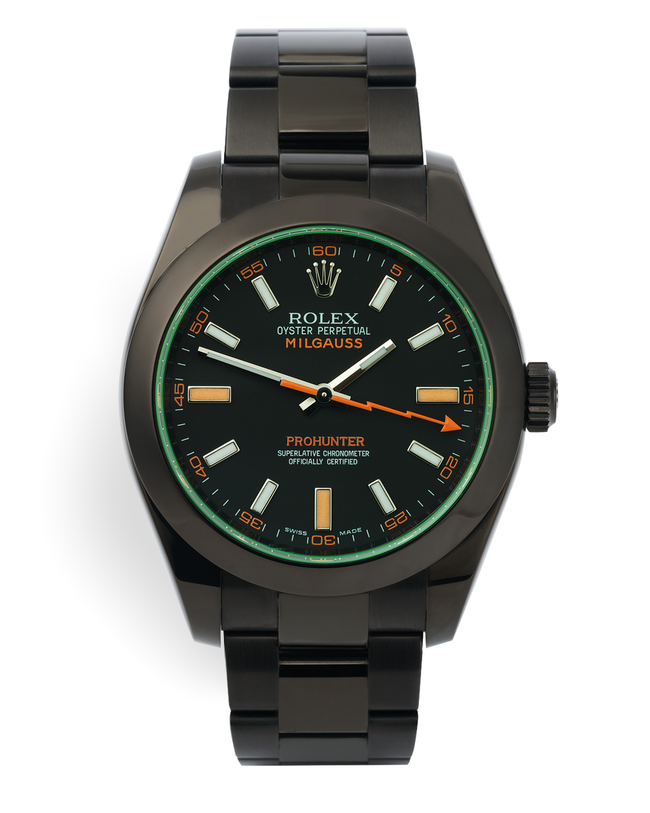 ref 116400GV | Lightning Hand Green Glass | Pro Hunter Milgauss