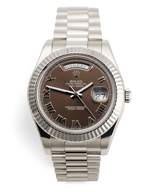 ref 218239 | Brand New - Chocolate Roman | Rolex Day-Date II